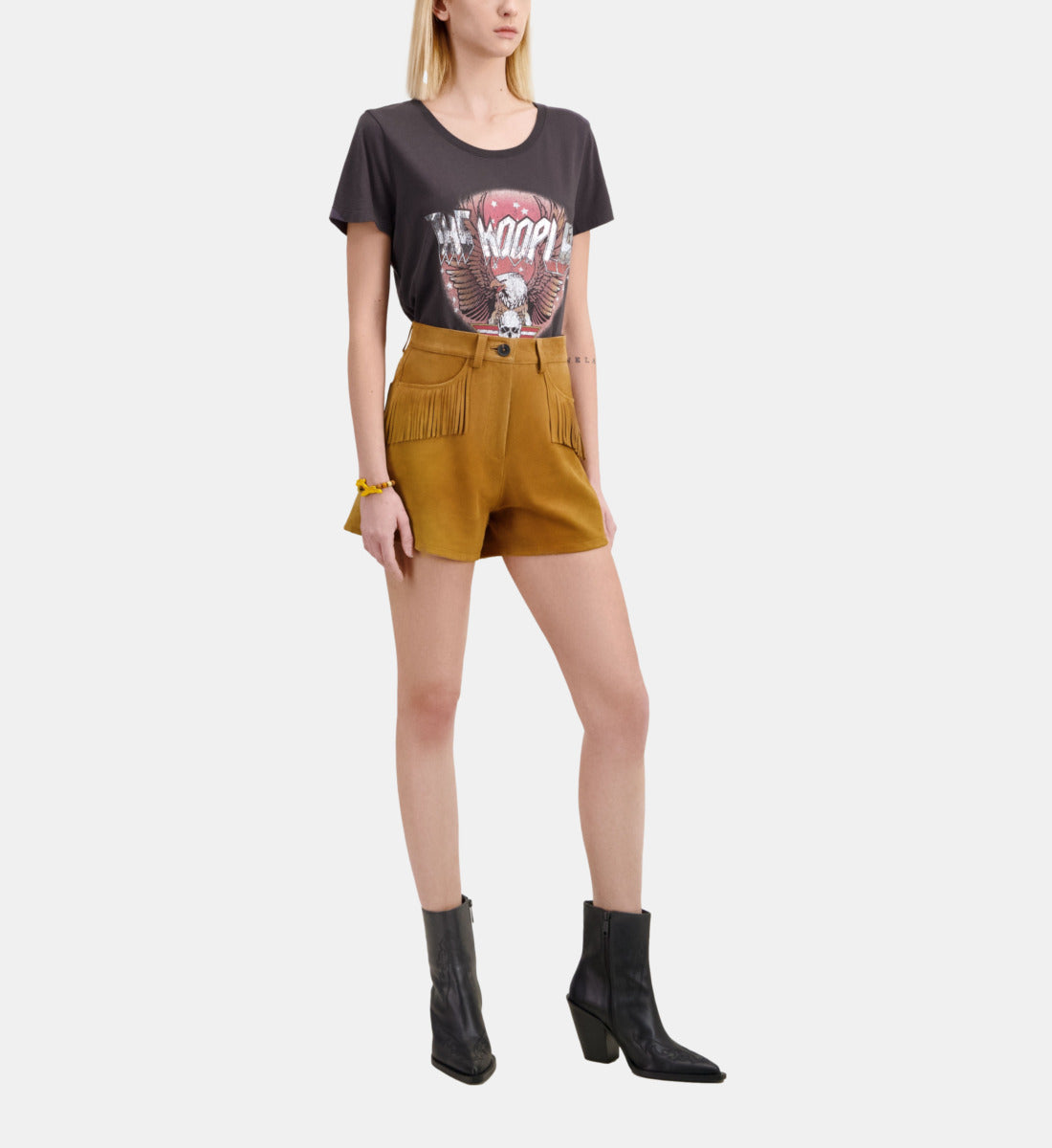 Leather Shorts With Fringes | Women | Camel