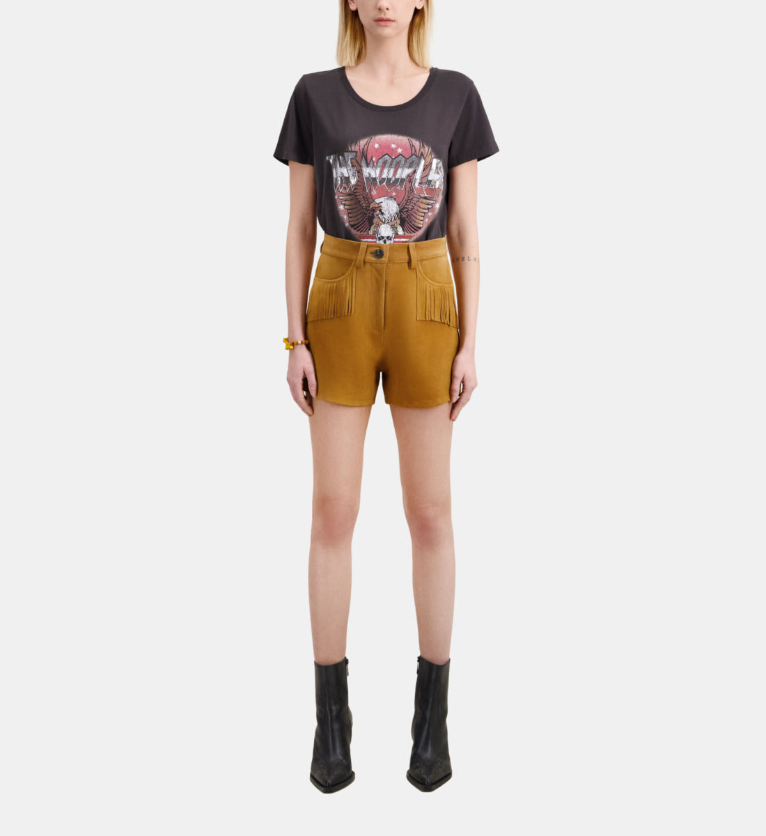 Leather Shorts With Fringes | Women | Camel