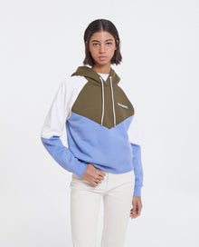 Hooded Blue And Khaki Sweatshirt With Logo On Chest | Women | Bleu Khaki Ecru