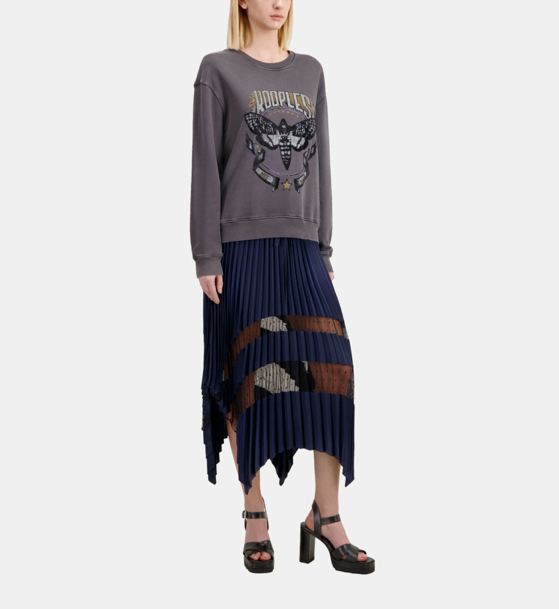 Gray Sweatshirt With Skull Butterfly Serigraphy | Women | Carbone