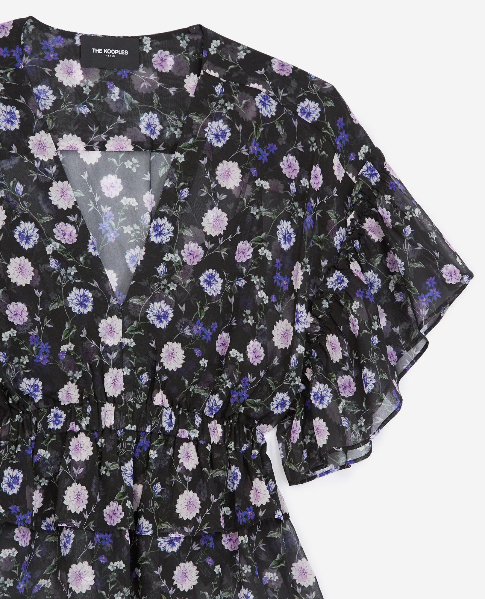 Short-Sleeved Silk Top With Print | Women | Black x Purple