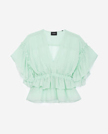 Flowing Green Top With Frills | Women | Mint