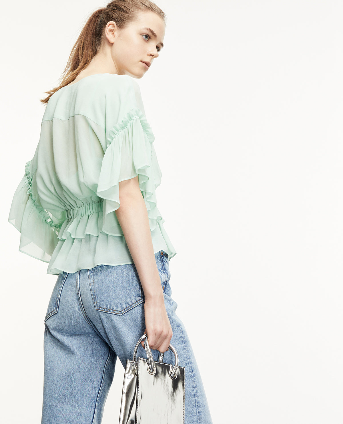 Flowing Green Top With Frills | Women | Mint