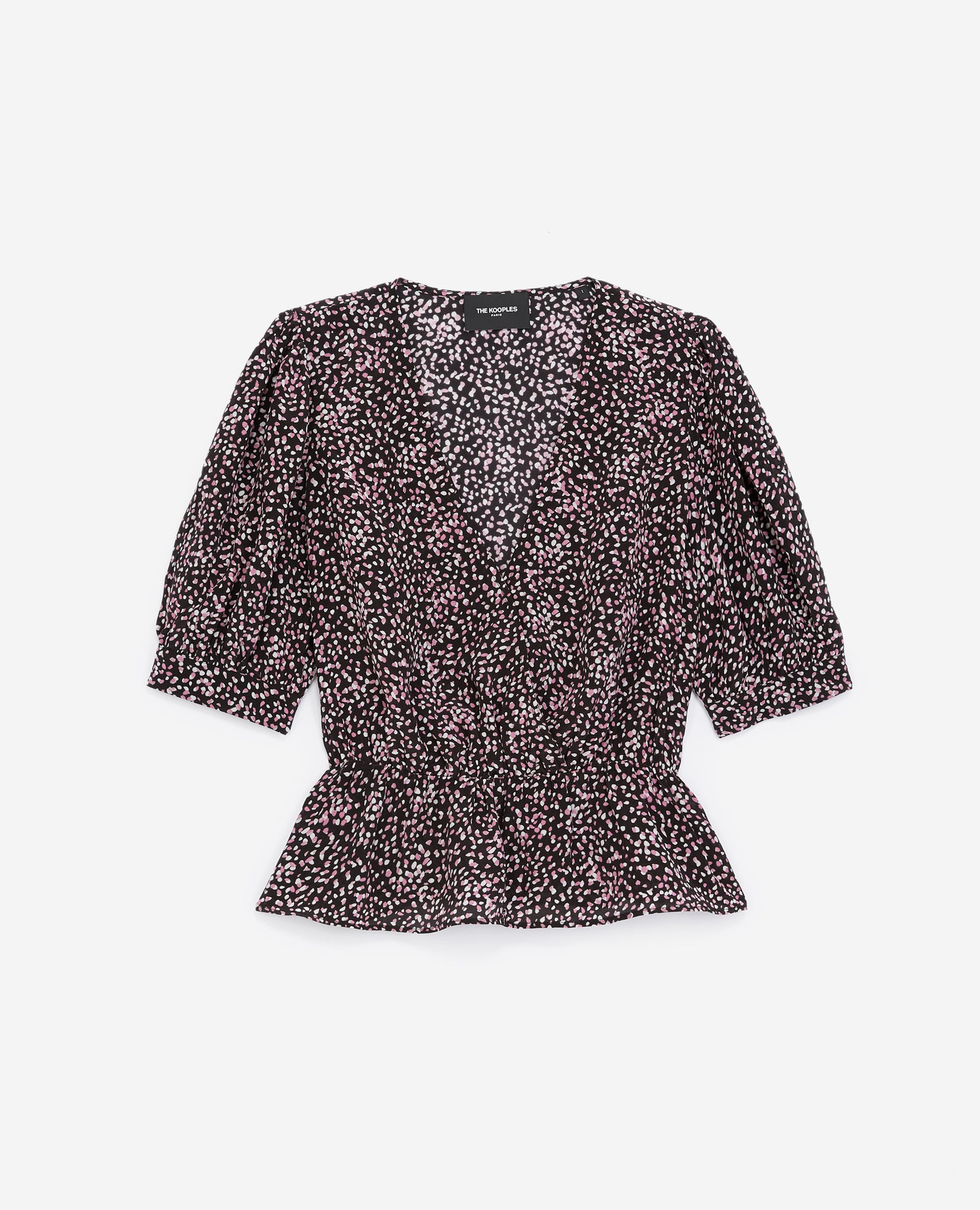 Flowing And Polka-Dot Top | Women | Black x Pink