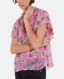 Flowing Frilly Top With Floral Print | Women | Pink