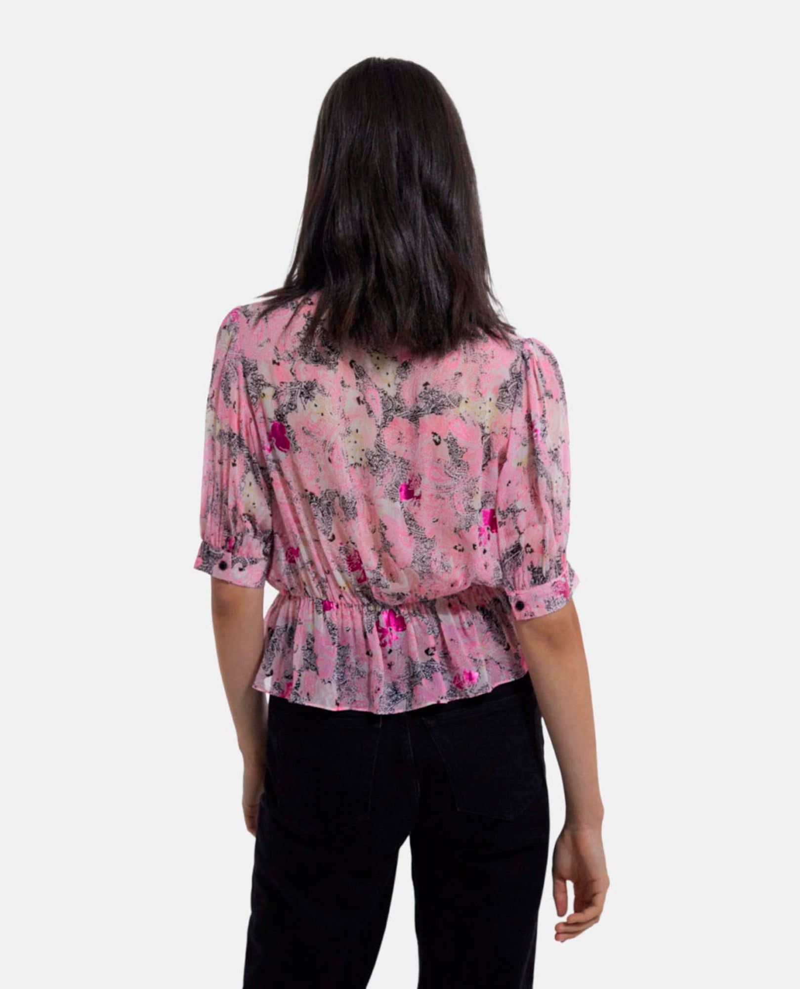 Short Sleeved Printed Wrap Top | Women | Pink