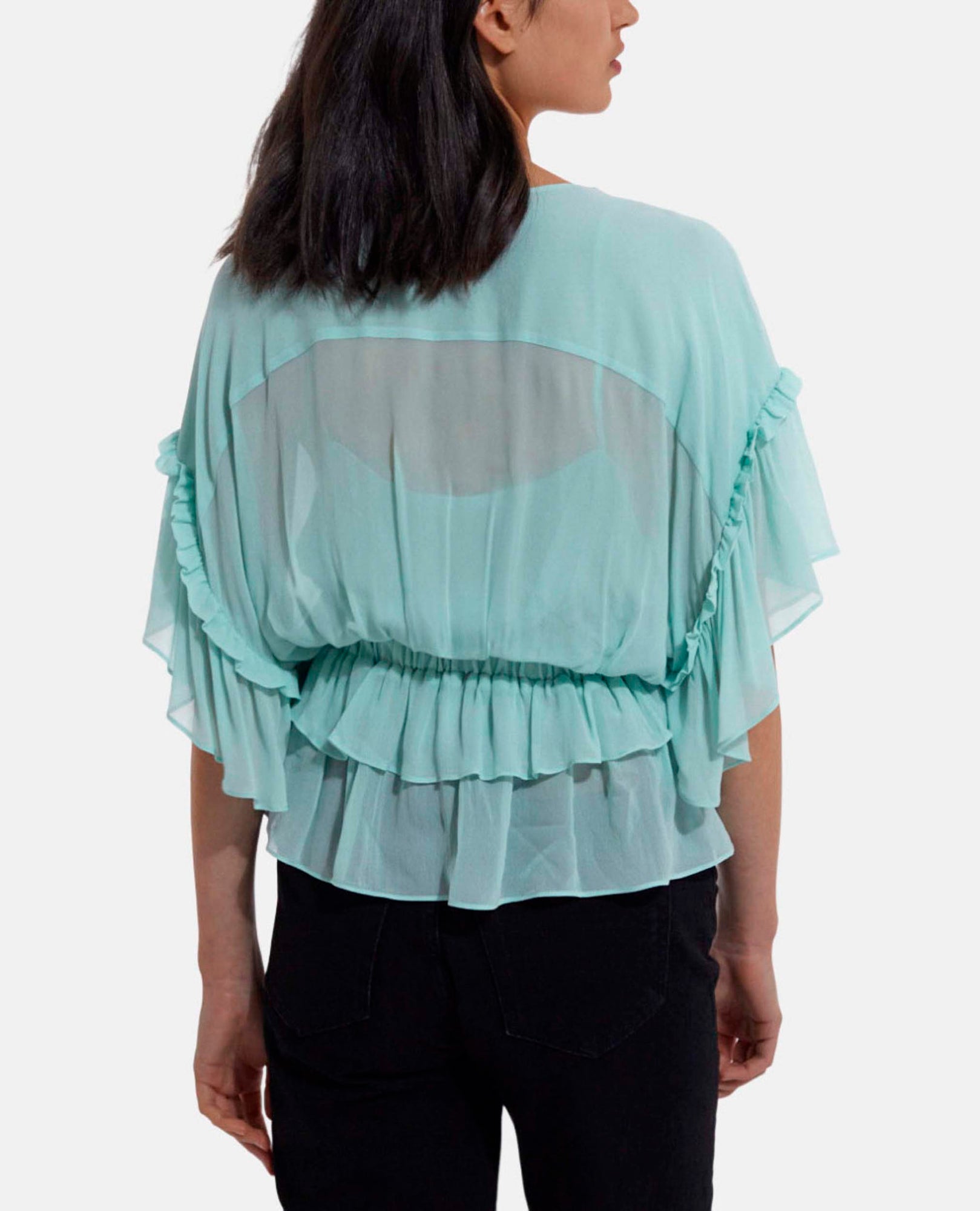 Ruffled Short Sleeved Top | Women | Green