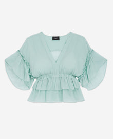 Ruffled Short Sleeved Top | Women | Green