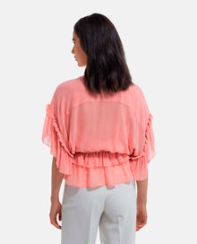 Ruffled Short Sleeved Top | Women | Pink