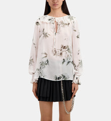 Printed Top With Ruffles | Women | Ecru