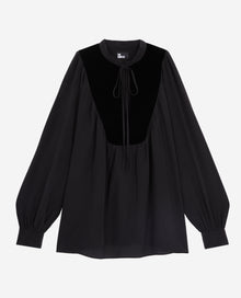 Silk Top With Velvet Details | Women | Black