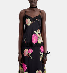 Printed Silk Camisole With Lace | Women | Pink Black