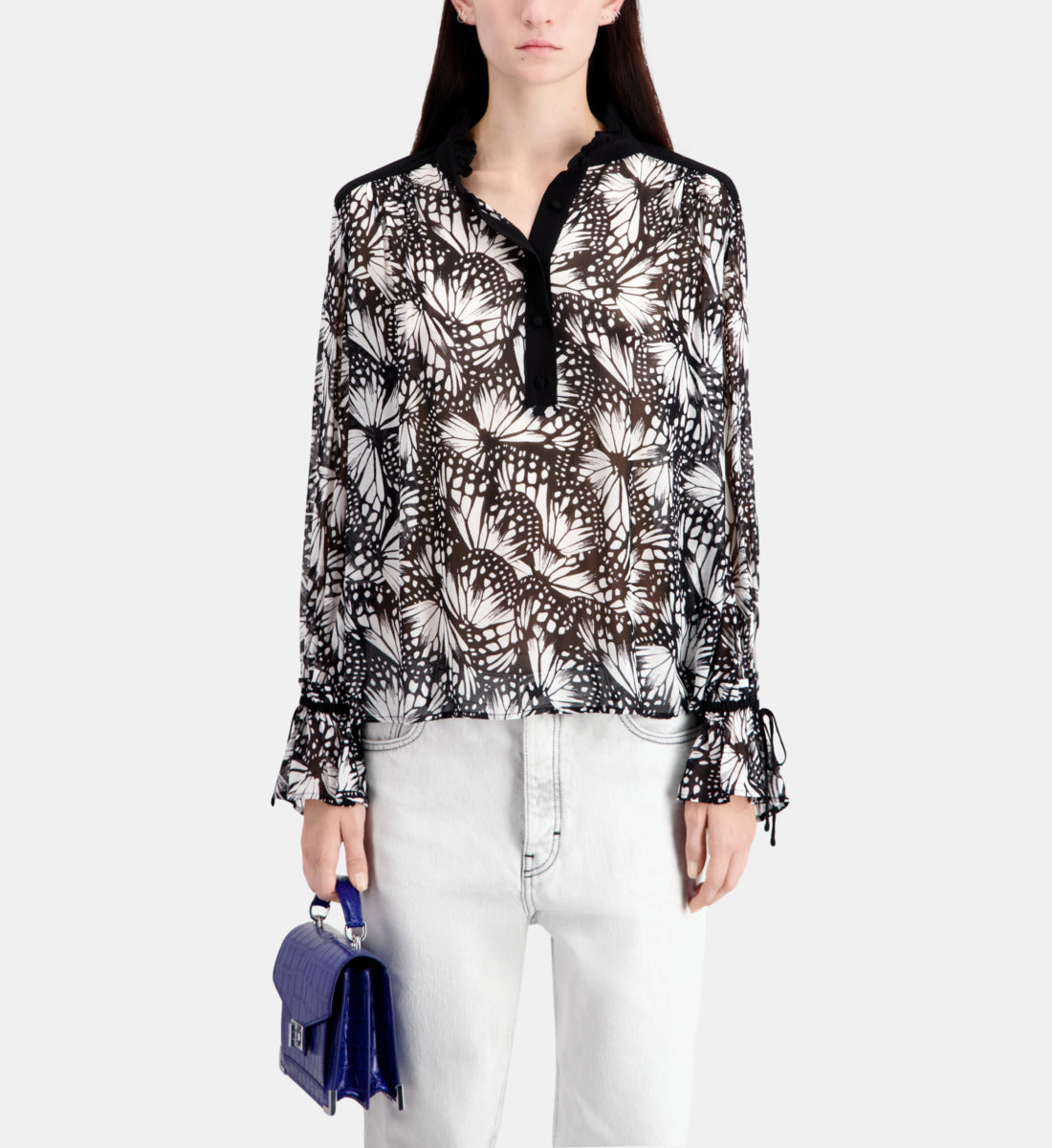 Printed Top With Contrasting Details | Women | Black x White