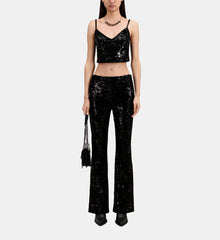 Velvet Cropped Top With Sequins | Women | Black