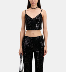 Velvet Cropped Top With Sequins | Women | Black