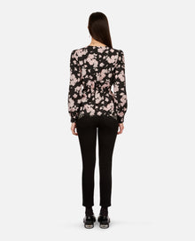 Floral Print Top With Draping Front Twist | Women | Black x Pink