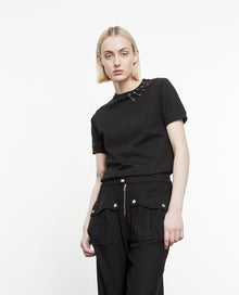 Cotton T-Shirt With Pins | Women | Black