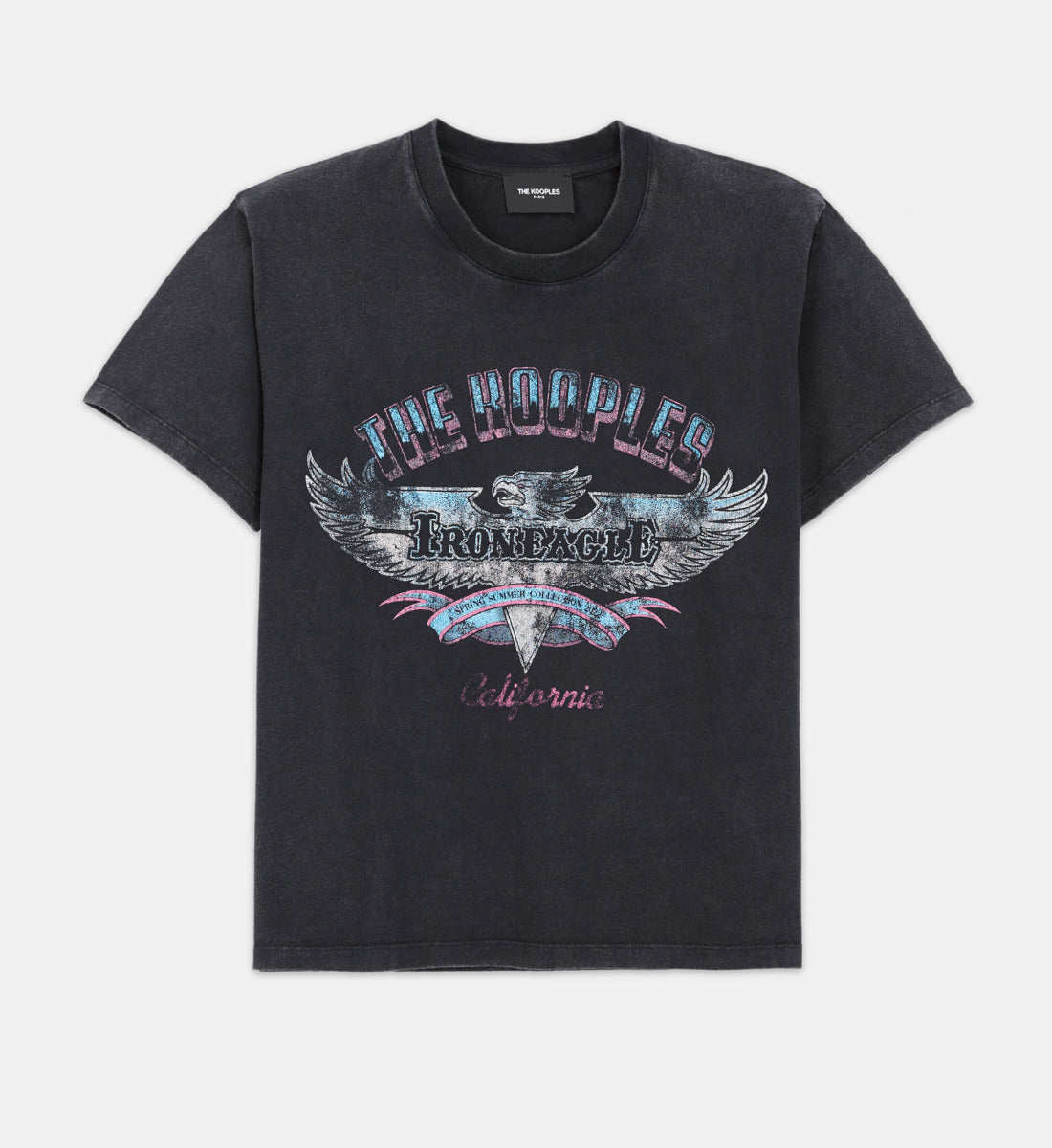 Faded Cotton T-Shirt With Eagle Print | Women | Black Washed