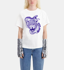 T-Shirt With Snake Leopard Flocking | Women | White