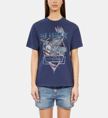 Blue T-Shirt With Lacing And Eagle Serigraphy | Women | Washed Navy