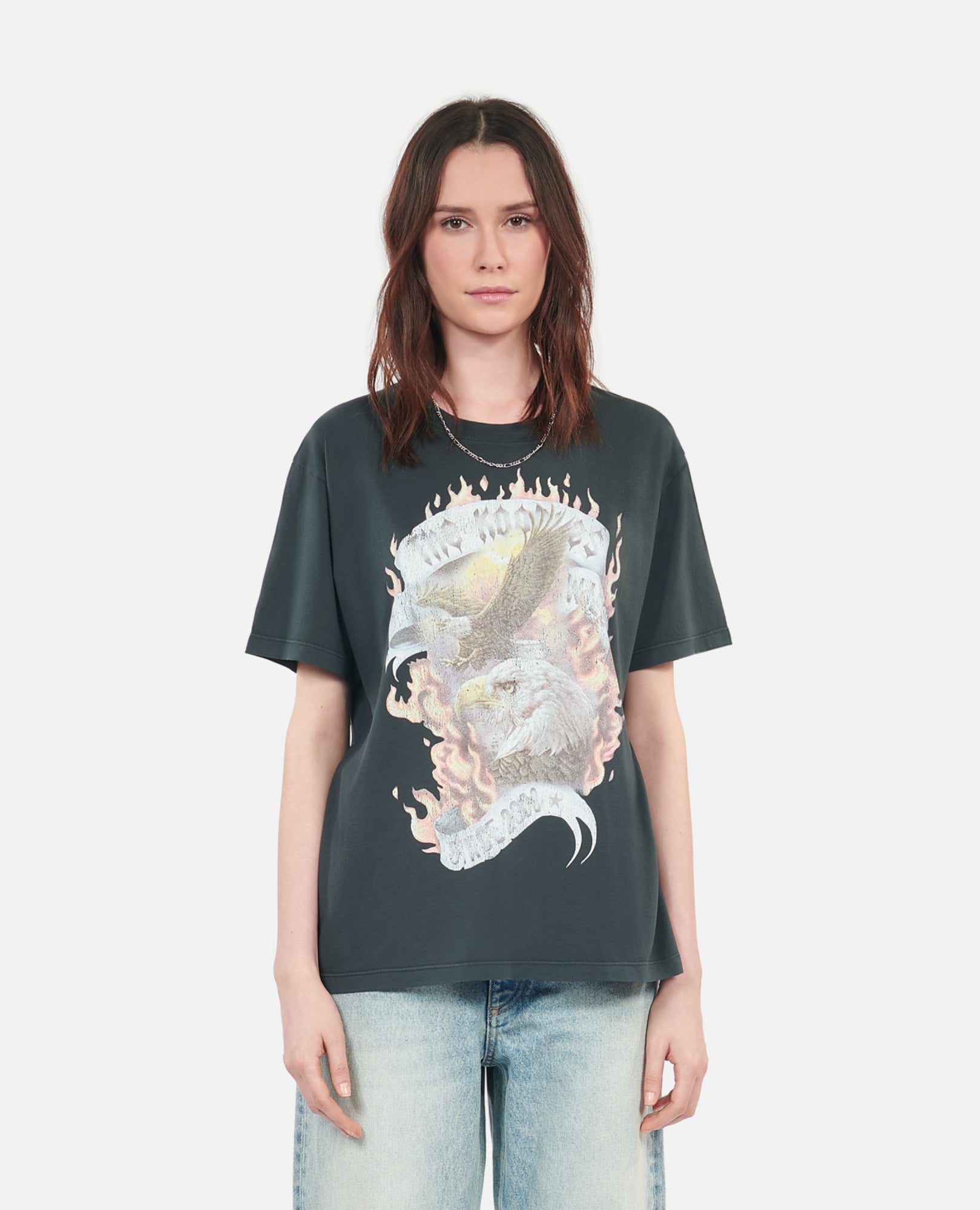 Eagles On Fire Serigraphy T-Shirt | Women | Black Washed