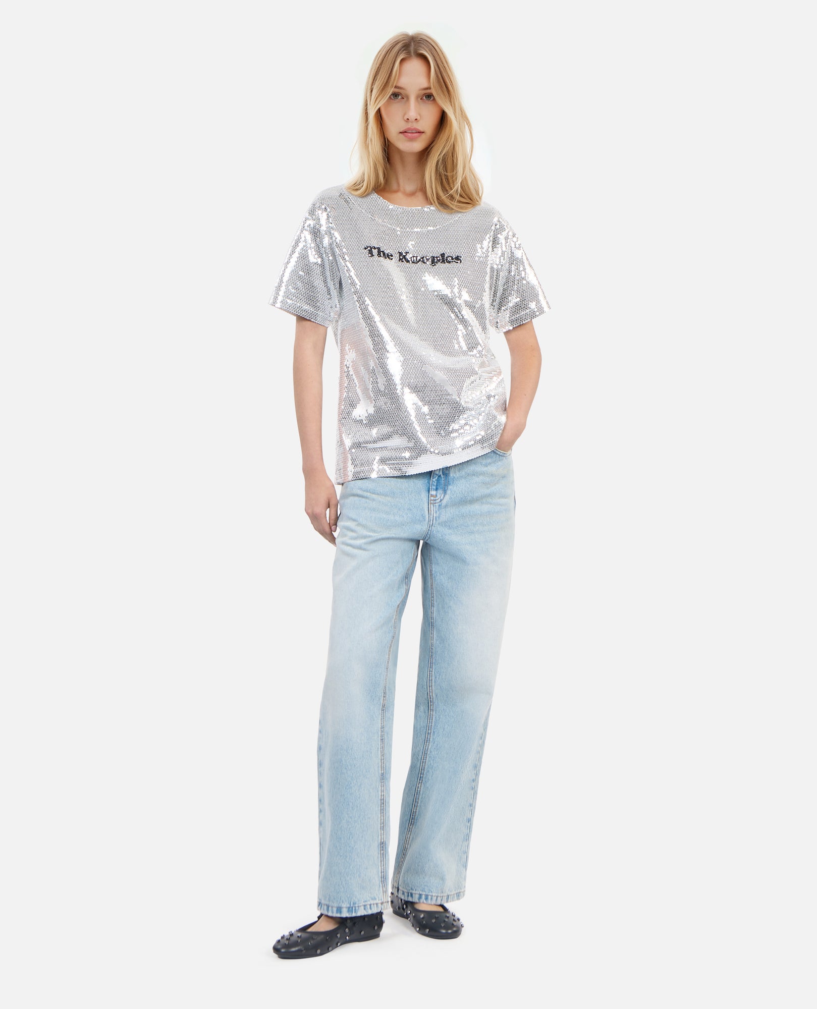 Silver Sequined T-Shirt | Women | Sequins