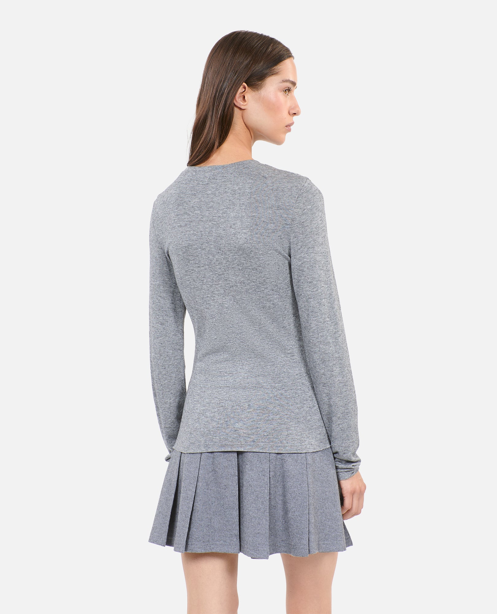 Long Sleeved Printed T-Shirt | Women | Grey Melange