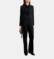 Striped Wool-Blend Suit Jacket | Women | Black x White