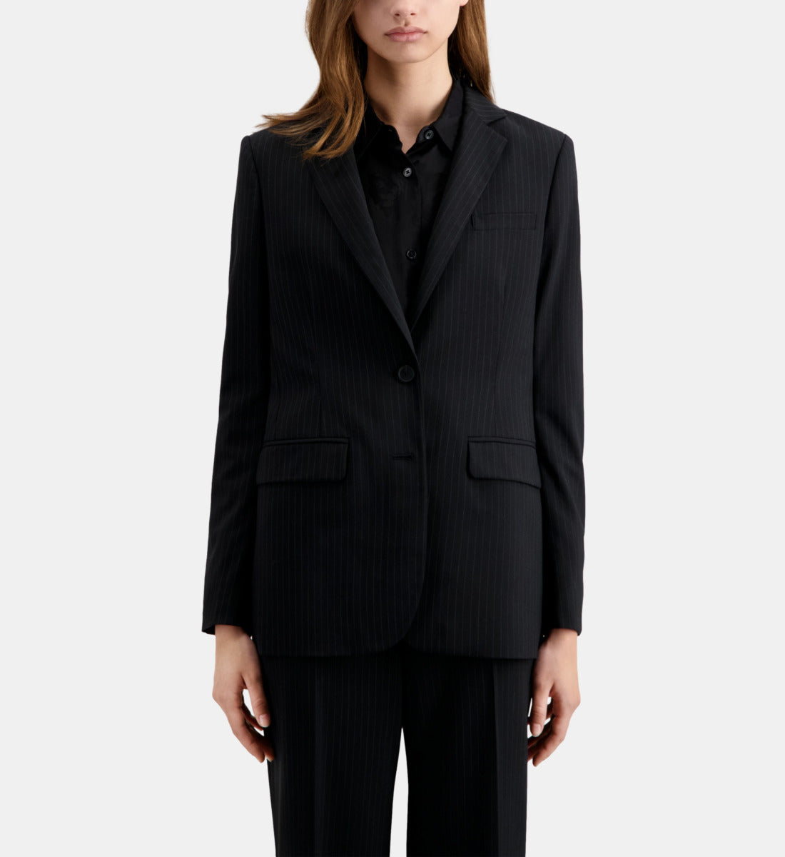 Striped Wool-Blend Suit Jacket | Women | Black x White