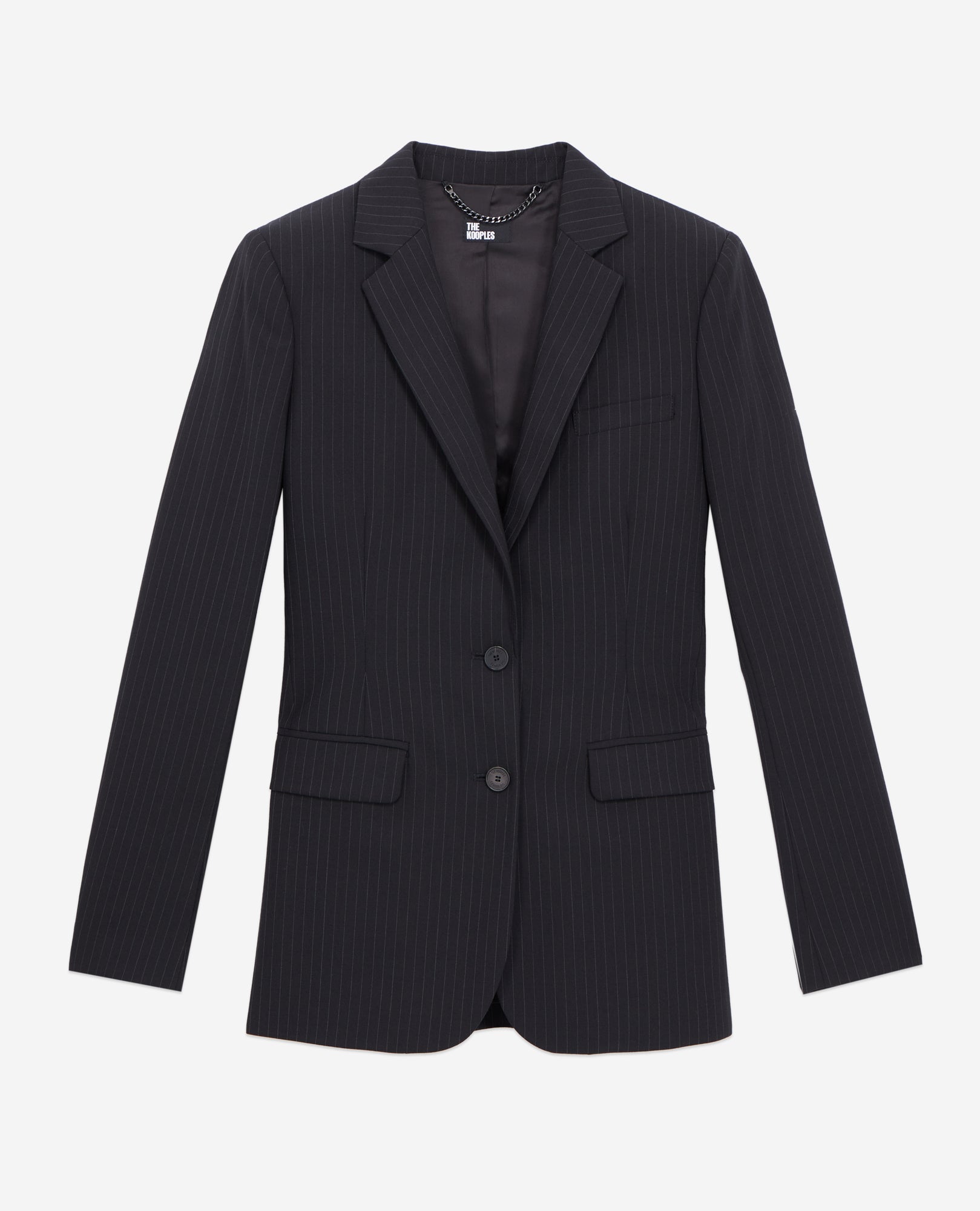 Striped Wool-Blend Suit Jacket | Women | Black x White