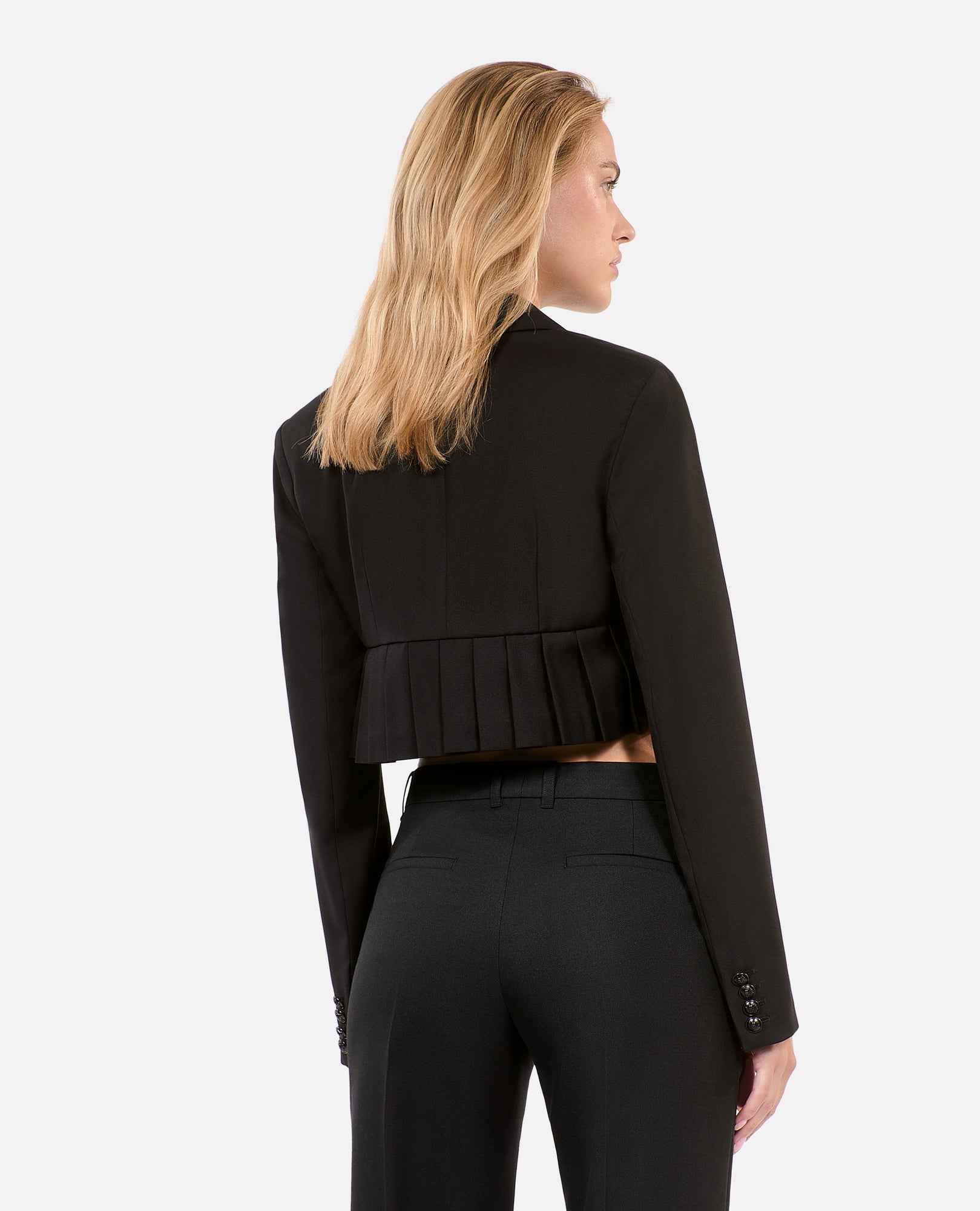 Short Wool-Blend Pleated Jacket | Women | Black