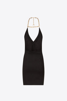 Chain Plate Halter Mini Dress | Black