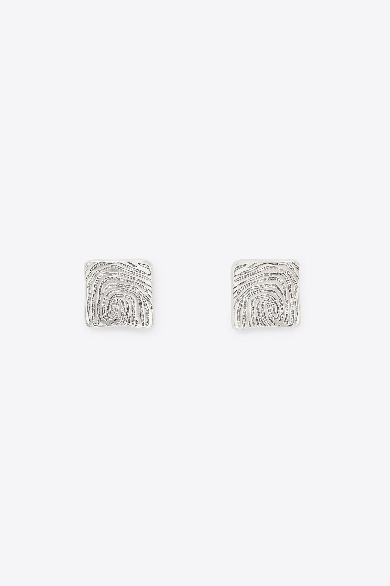 Crystal Fingerprint Square Stud Earrings | Antique Silver