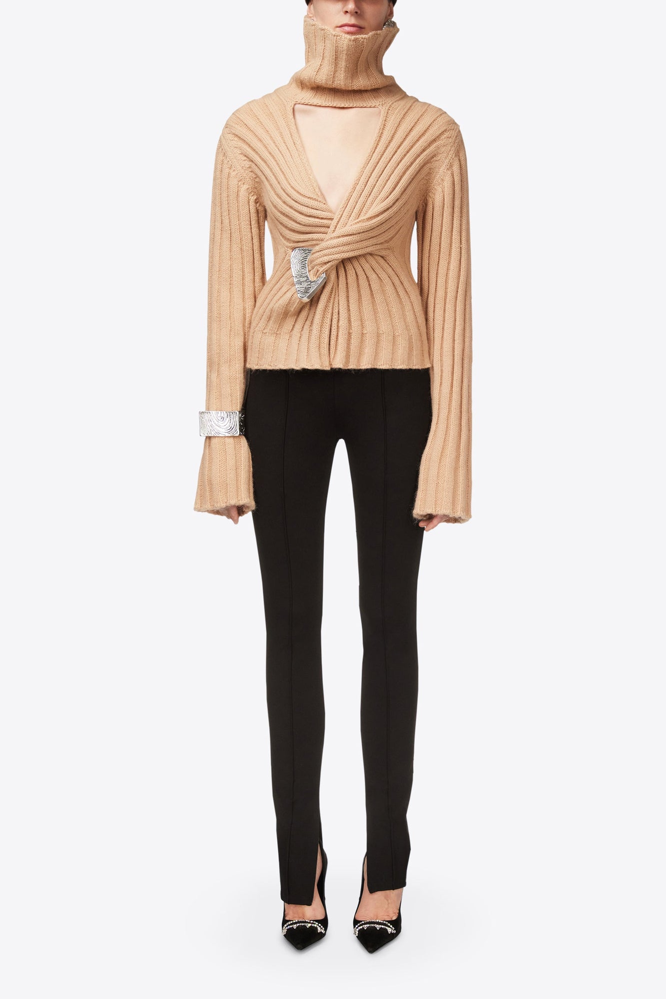 Twisted Knit Turtleneck Sweater | Light Beige