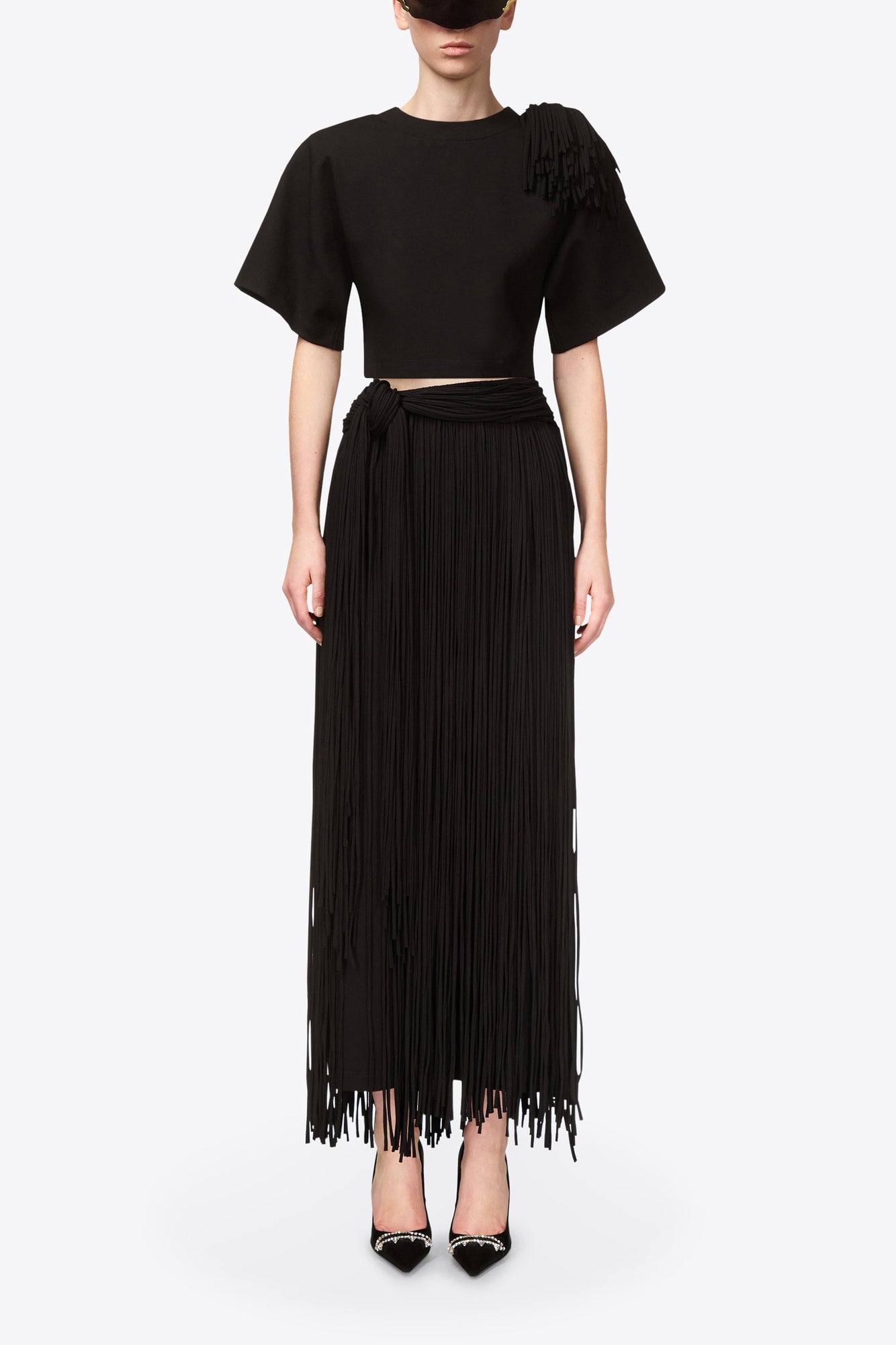 Fringe Midi Skirt | Black