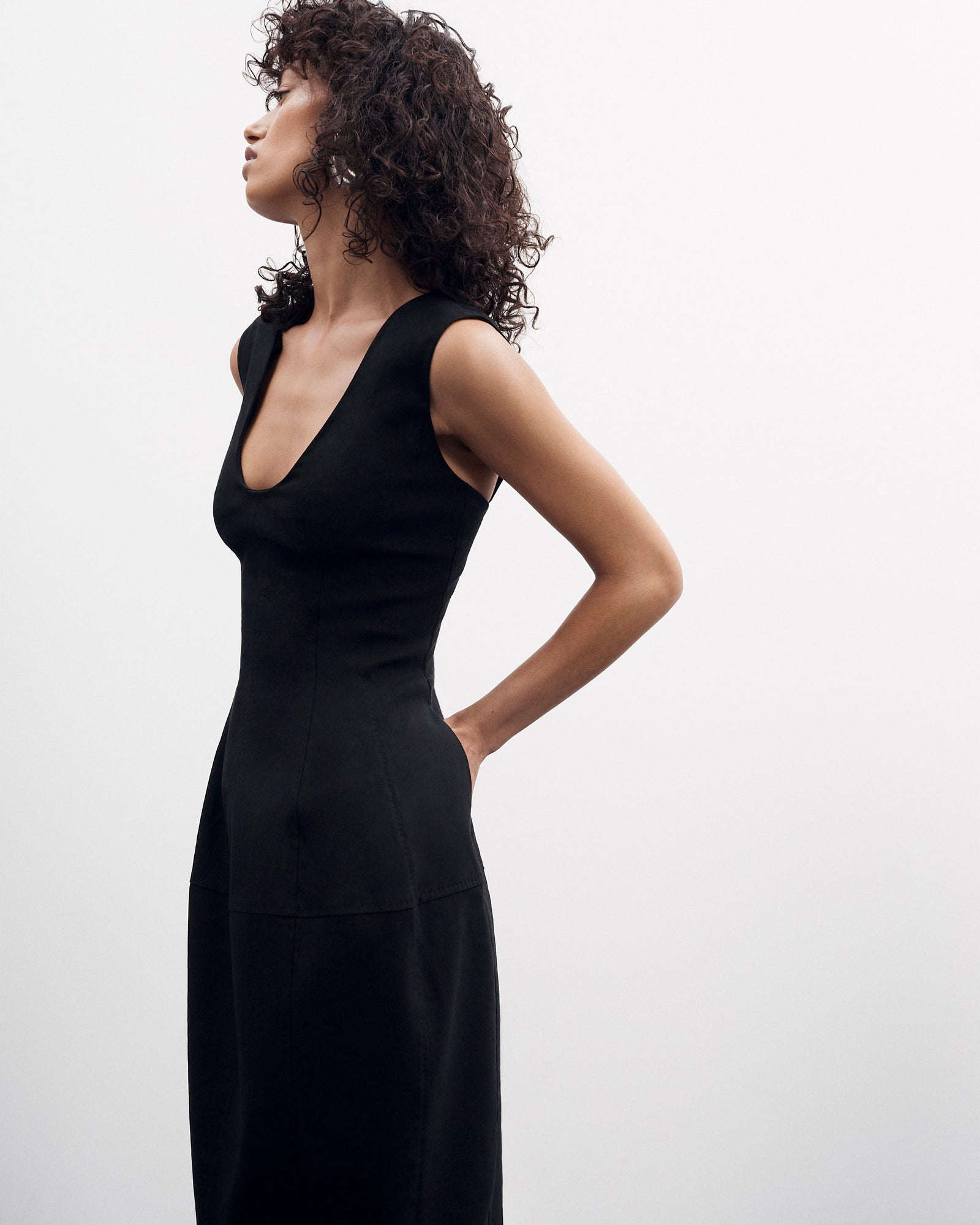 Another Tomorrow Seamed Dress in Black – Viscose Women's Dress