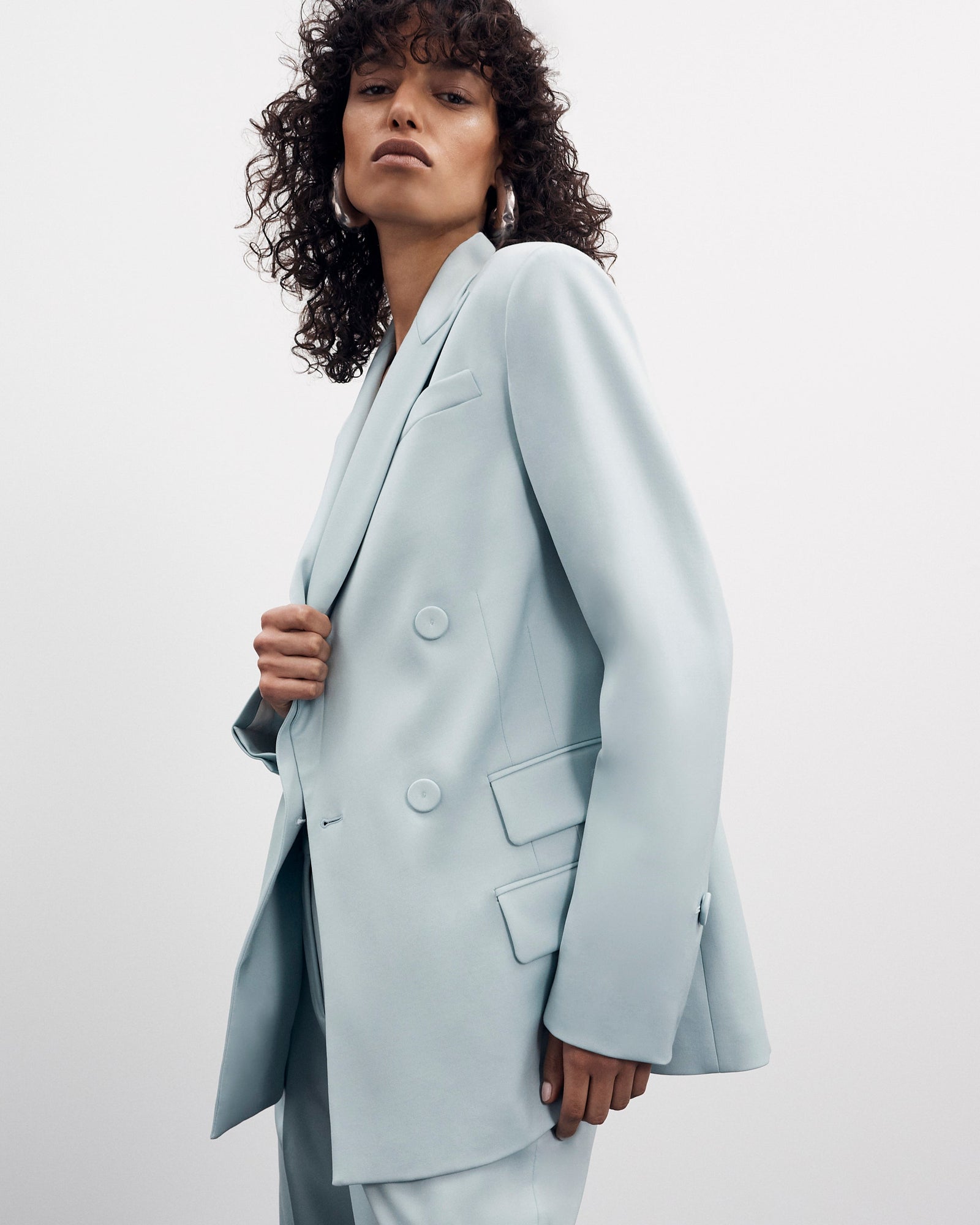 Another Tomorrow Oversized Double Breasted Jacket in Mist – Wool Women's Jacket