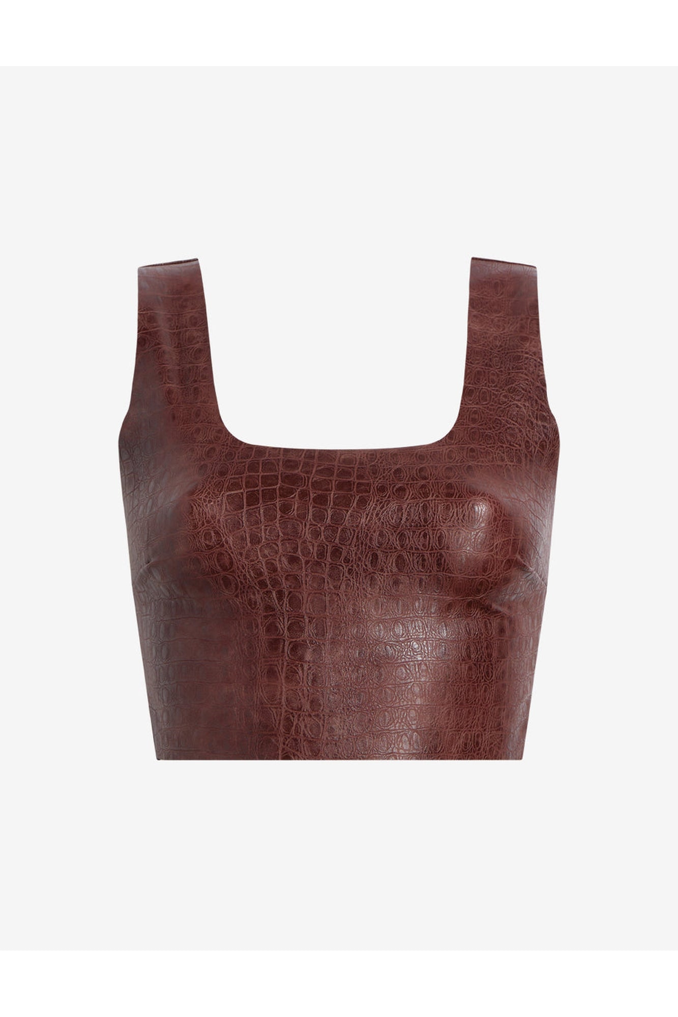 Faux Leather Animal Squareneck Crop Top | Brown Croc