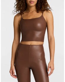 Faux Leather Cami Crop Top | Chocolate