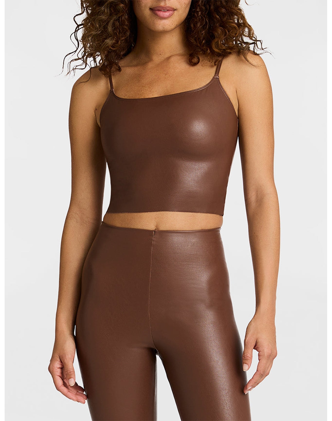 Faux Leather Cami Crop Top | Chocolate