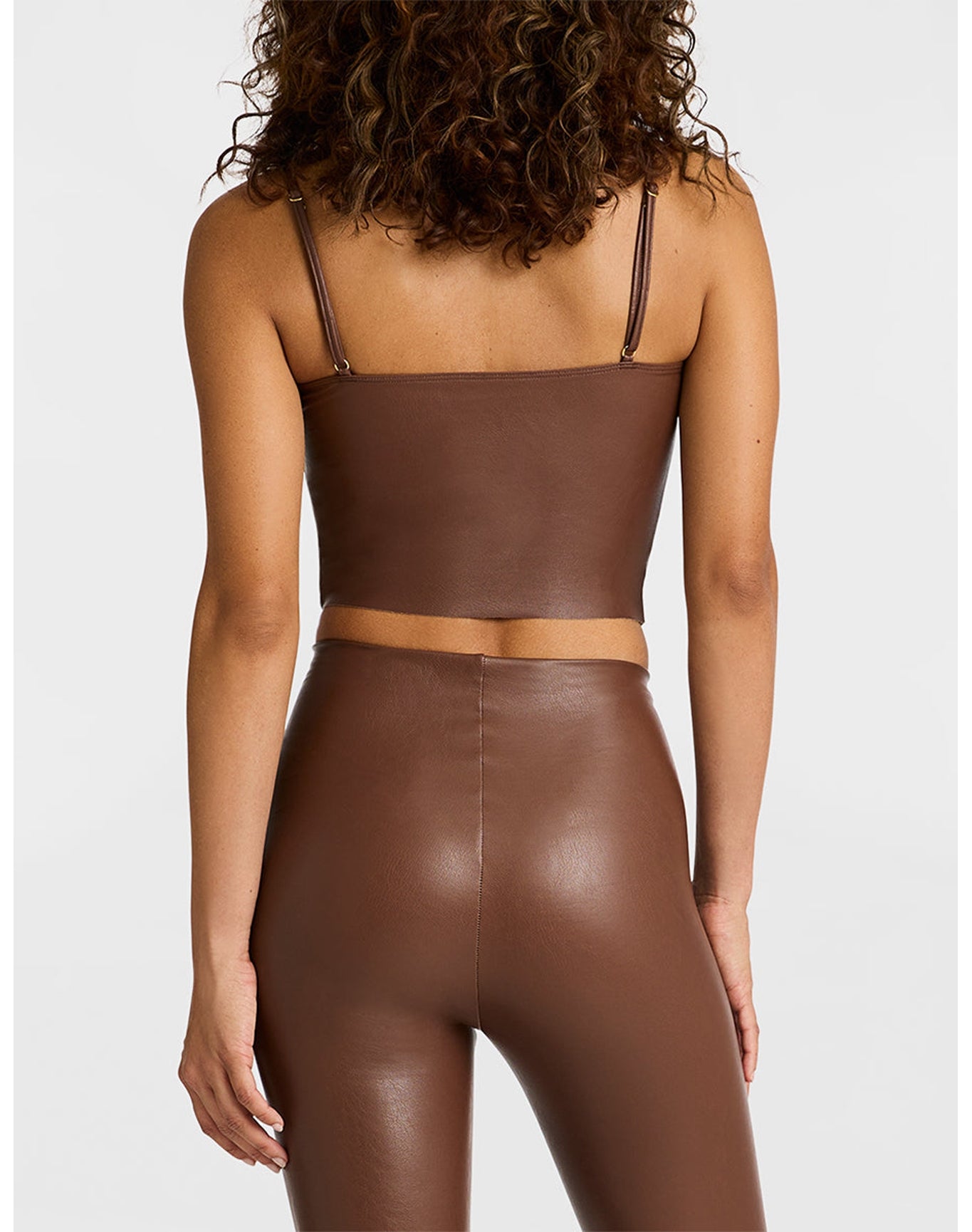 Faux Leather Cami Crop Top | Chocolate