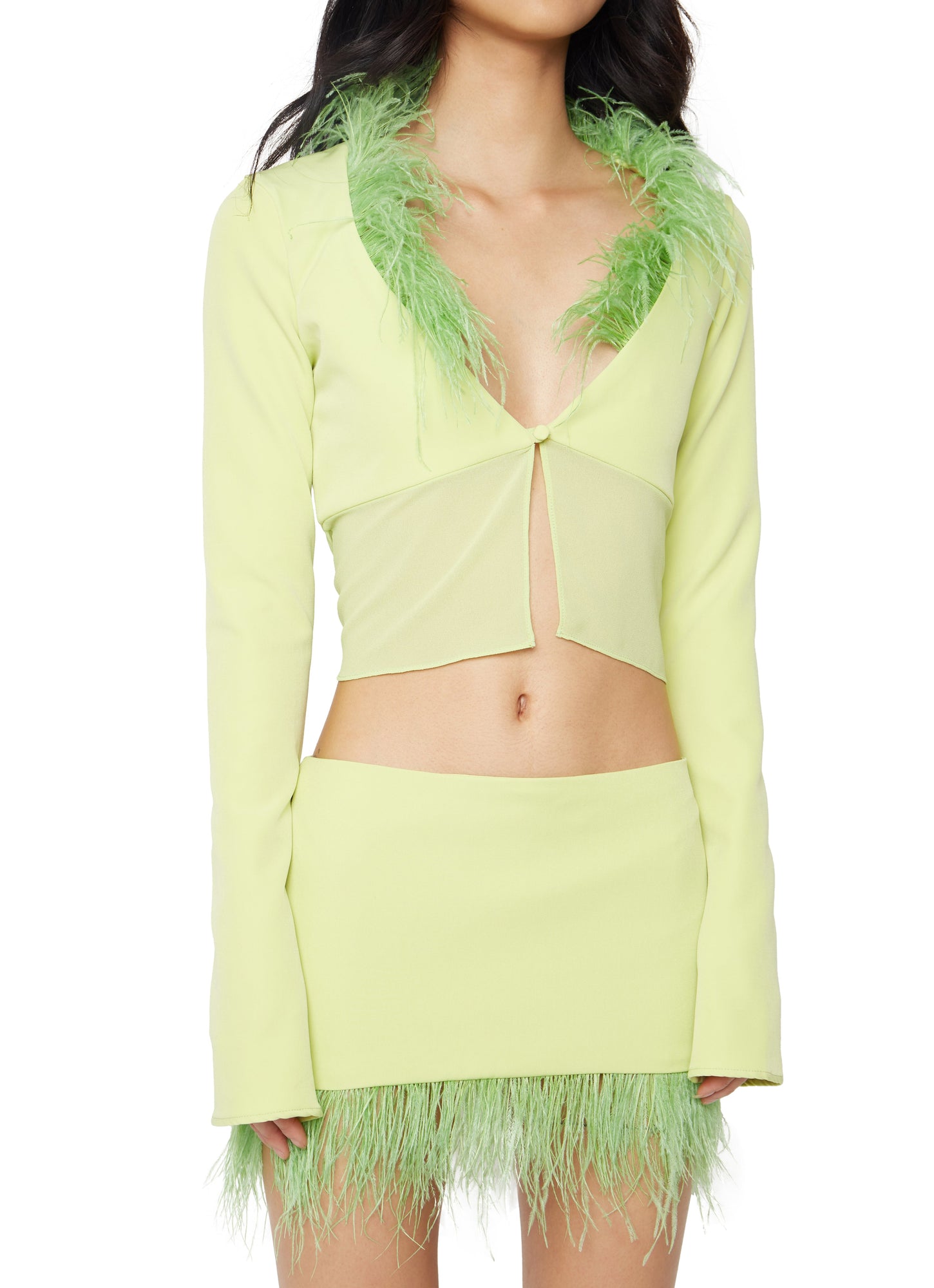 Womens | Feather Trim Button Top | Lime