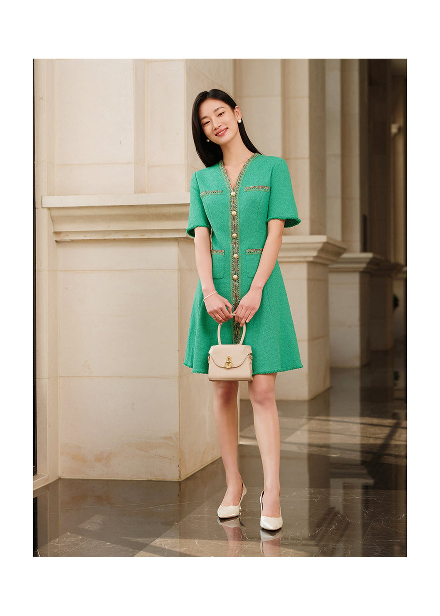 Fine Tweed Dress | Green