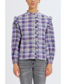 Flannel Plaid Ruffle Shirt | Purple Combo