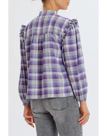 Flannel Plaid Ruffle Shirt | Purple Combo