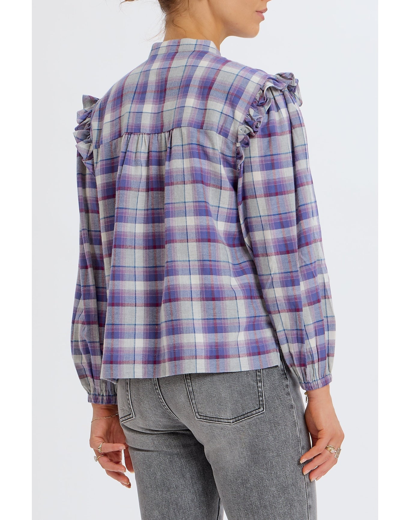 Flannel Plaid Ruffle Shirt | Purple Combo