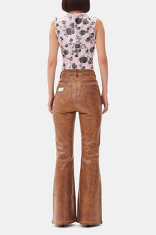 Flared Jeans in Brown Foil Denim | Cognac