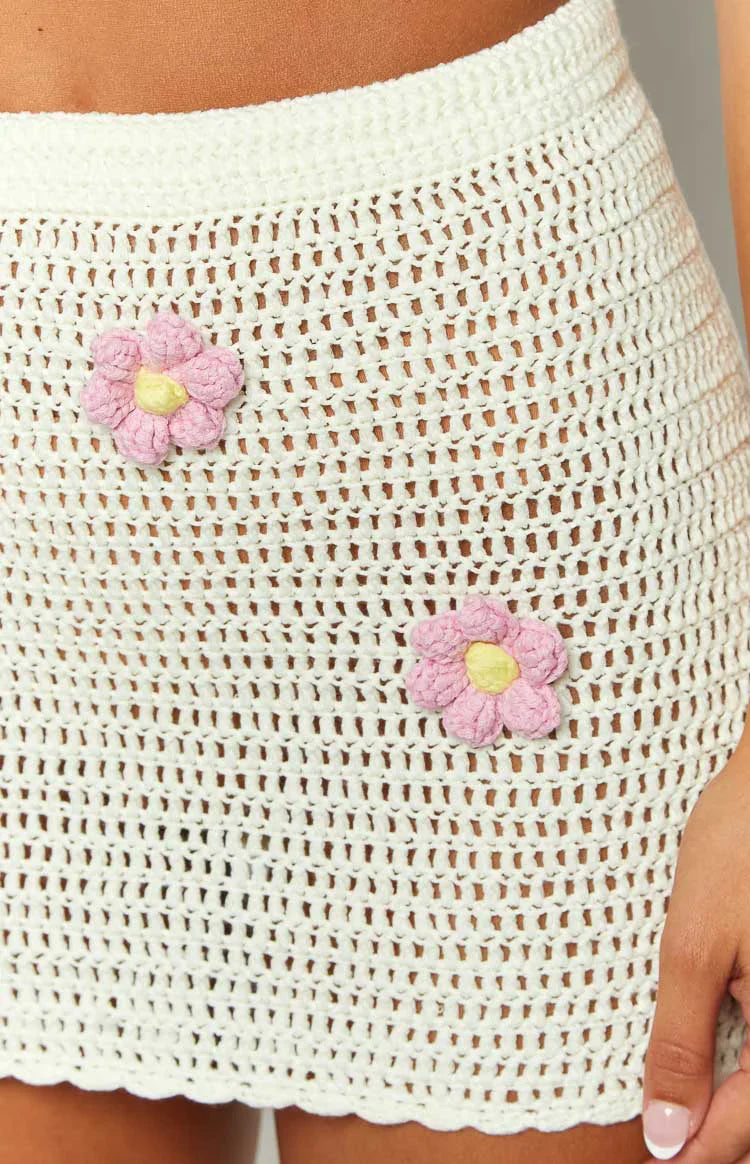 Flower Power Mini Skirt | White