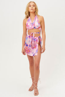 Dani Silk Watercolor Floral Tie Mini Skirt