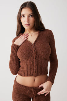 Harlowe fuzzy zip up hoodie chocolate lily